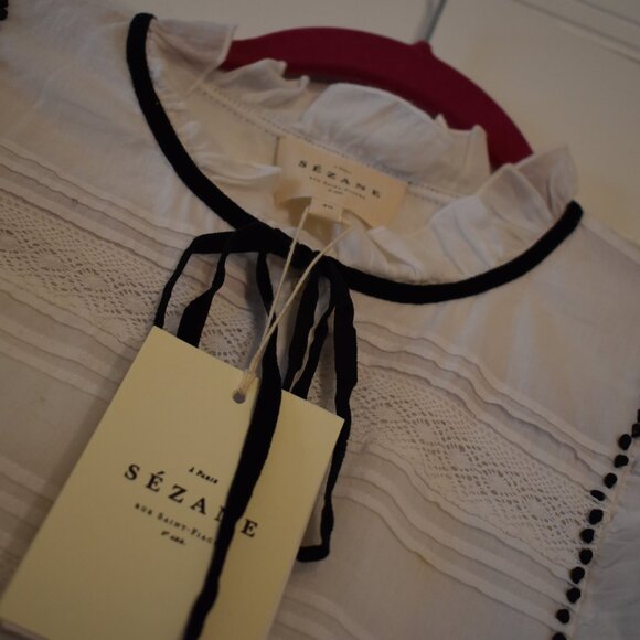 NWT Sezane Velvet Black Bow Button Down - Picture 5 of 8